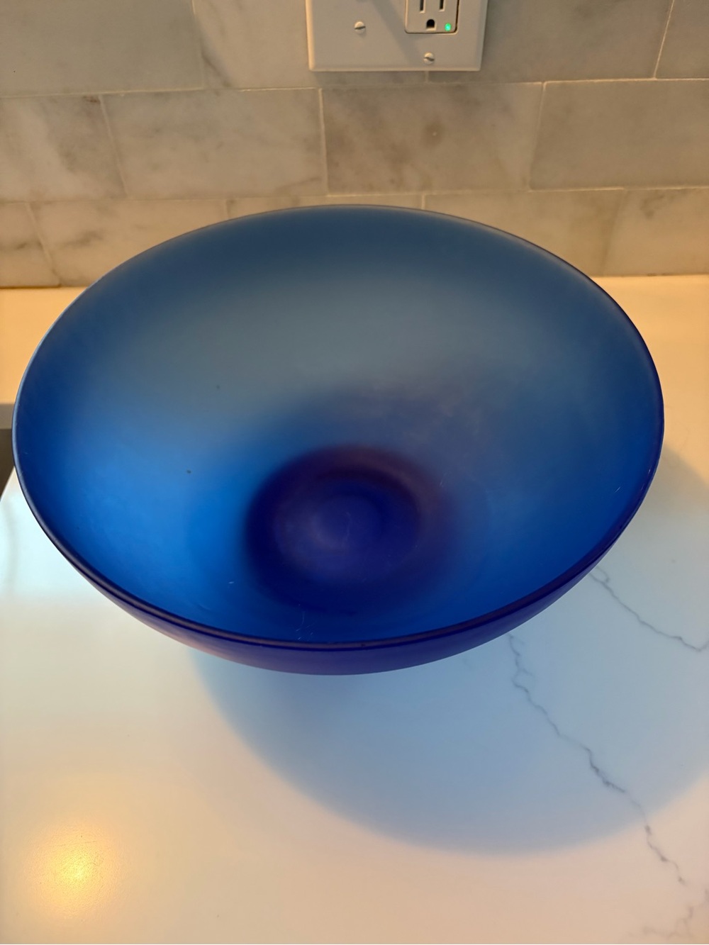 Cobalt Blue Vintage Frosted Glass Bowl 9.5 in Diameter 4.5 Inches High. - Picture 3 of 10